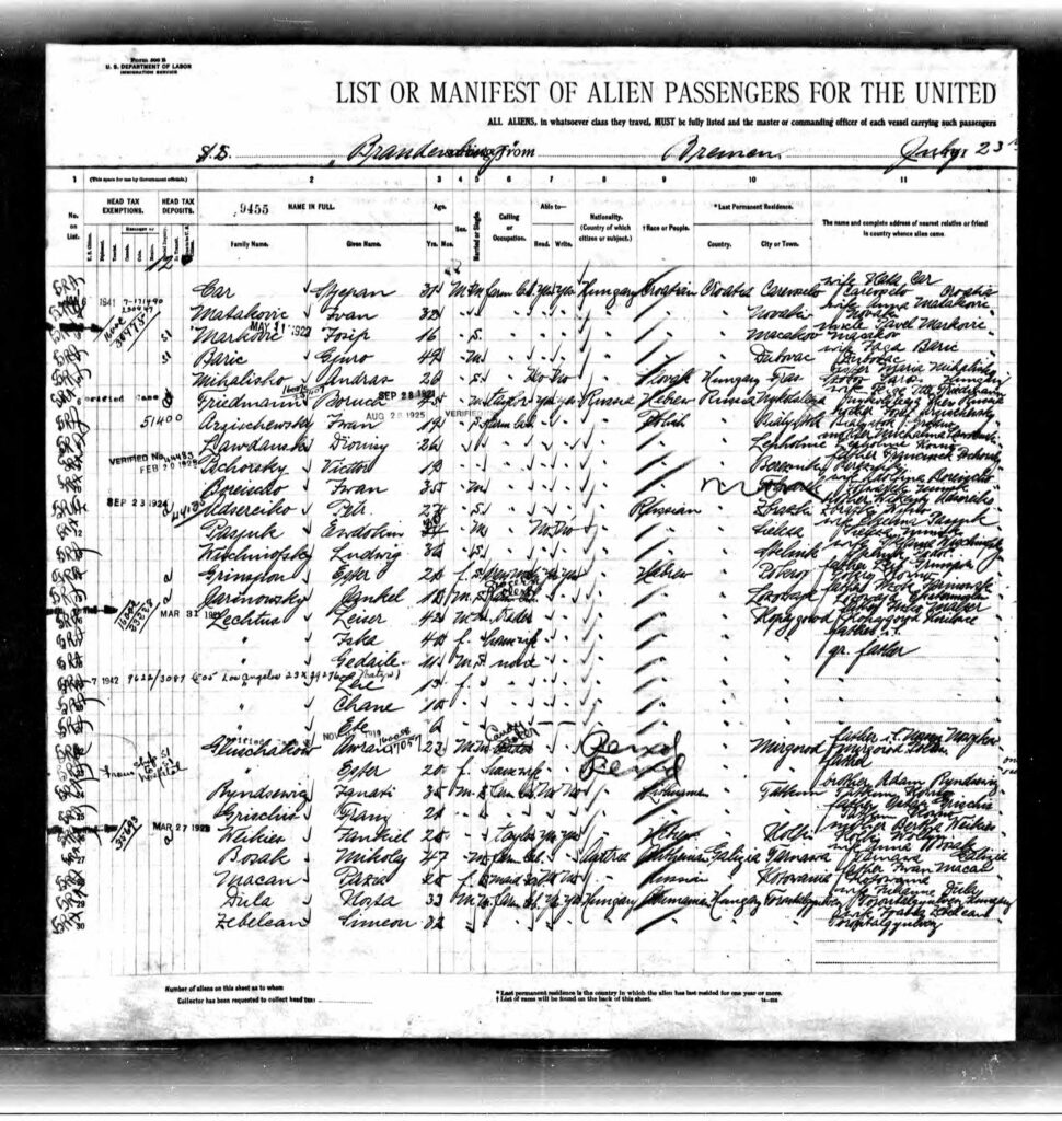 SHIP MANIFEST FOR HANA LICHT AND FAMILY 1914- PHILADELPHIA - Page 1 see lines 16-21