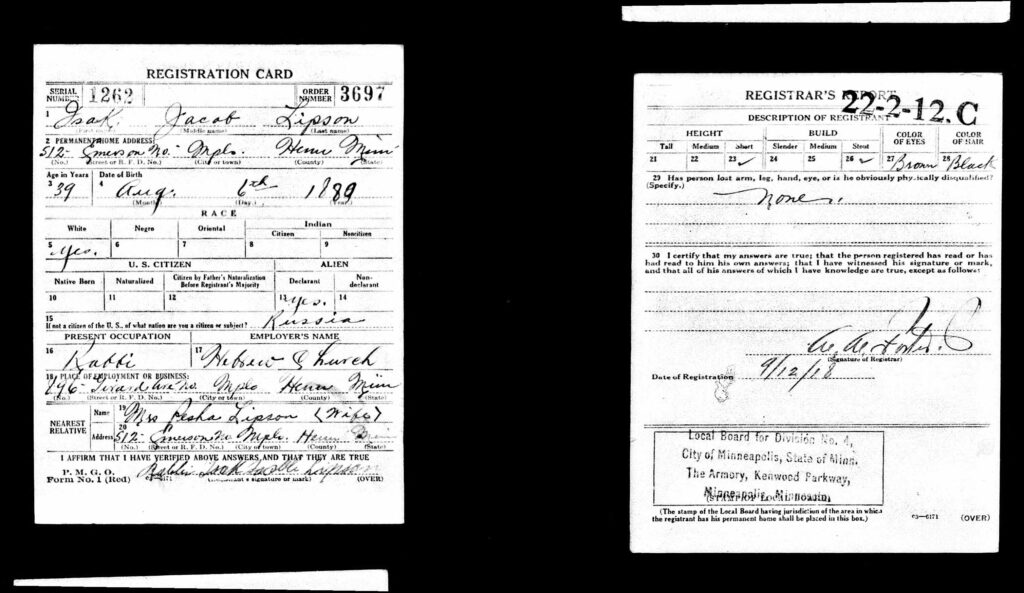 Isak J. Lipson's WWI Draft Registration Card