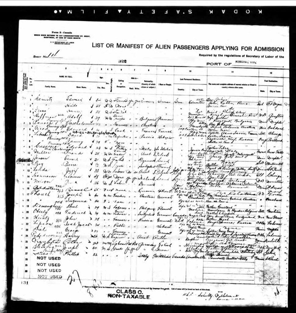 1914 Ship Manifest p1- Isak Jacob Lipson