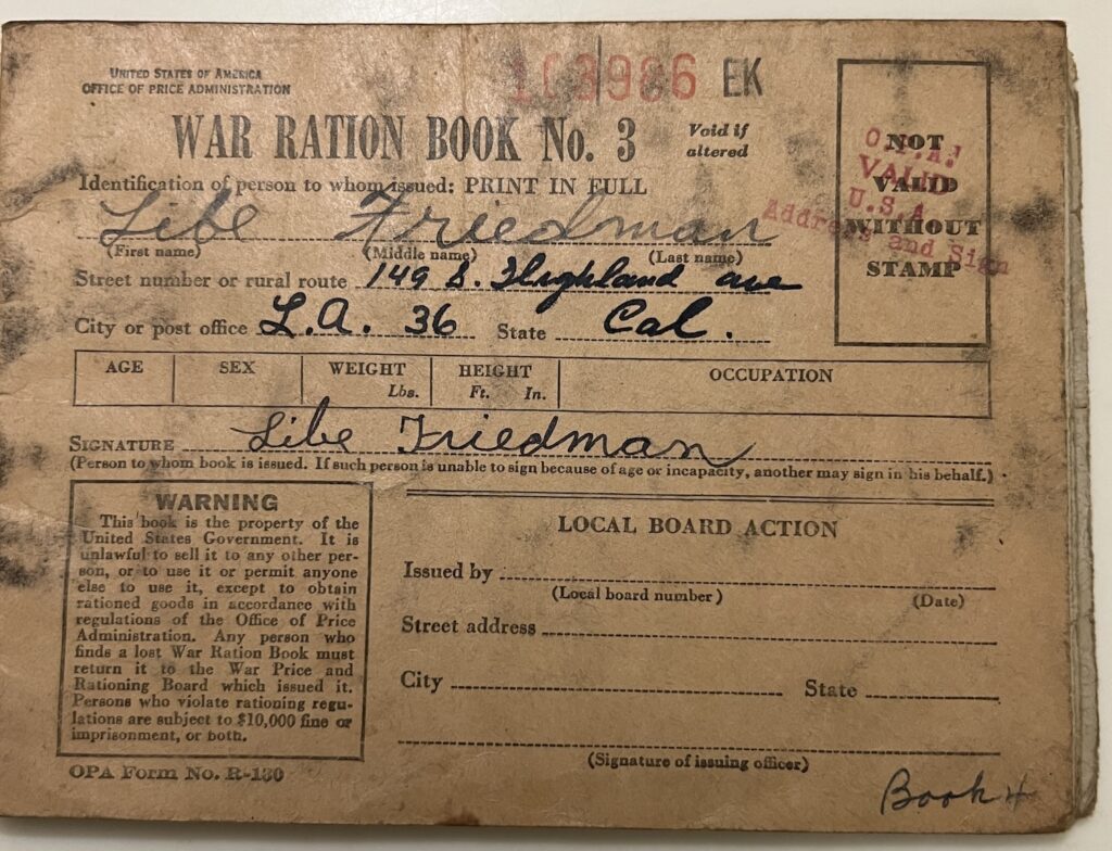 Libe Lipson Friedman - War Ration Card