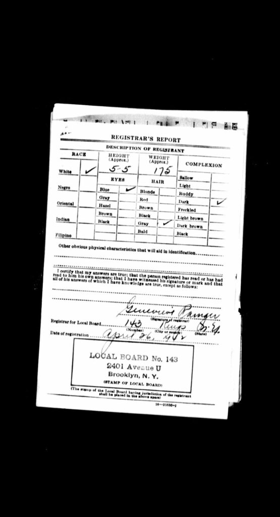 World War II Draft Registration for Joseph Levy, son of Shmuel - 1942 - page 2