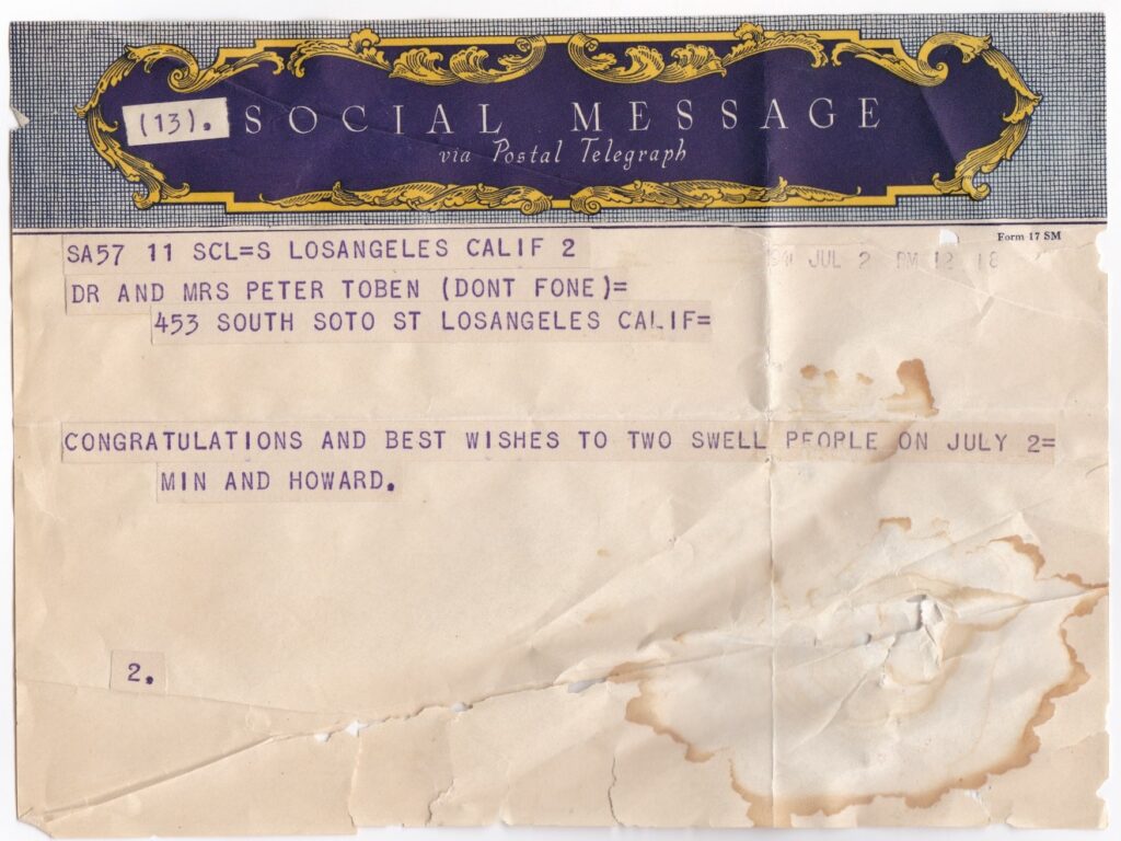 Lipson-Toben Wedding Telegram