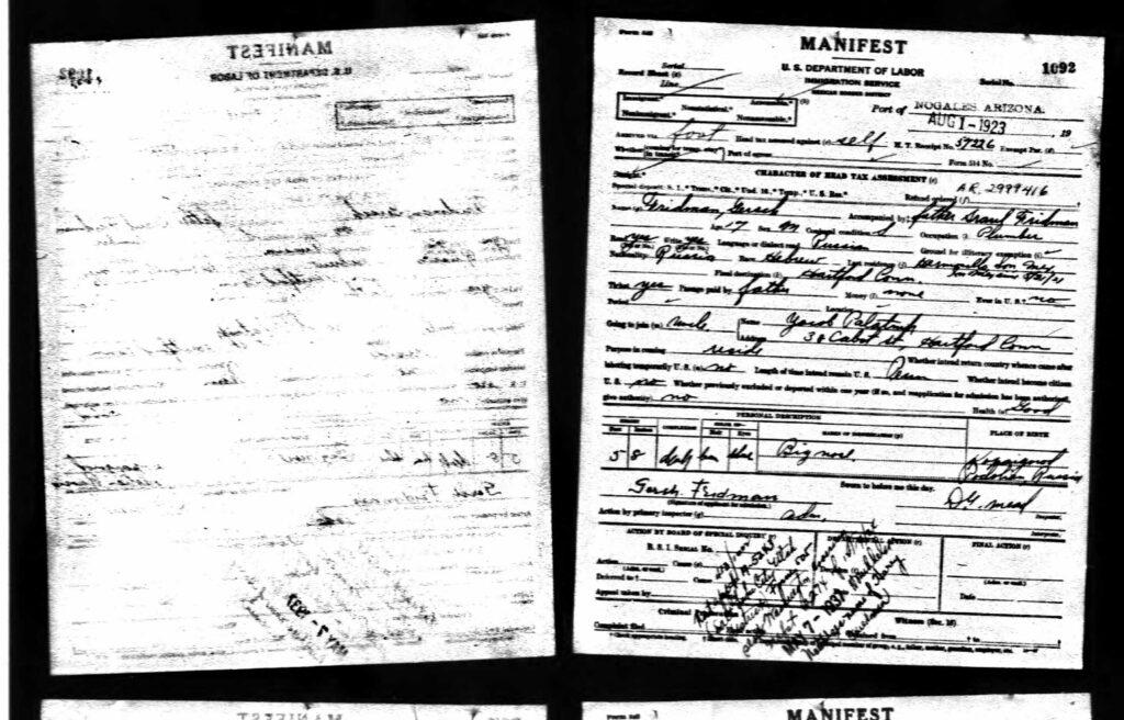 Gersh Friedman Manifest for travel from Mexico