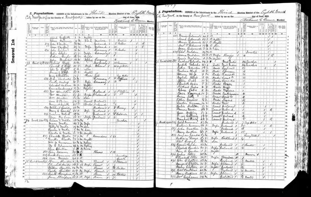 1855 New York Census, showing Pauline Hess with her siblings Melani and Henry