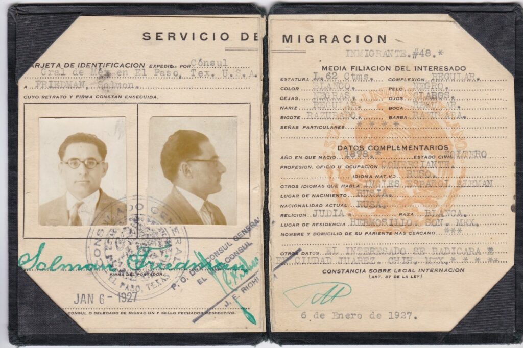 Sol Friedman's Mexican Immigration Card - side 2