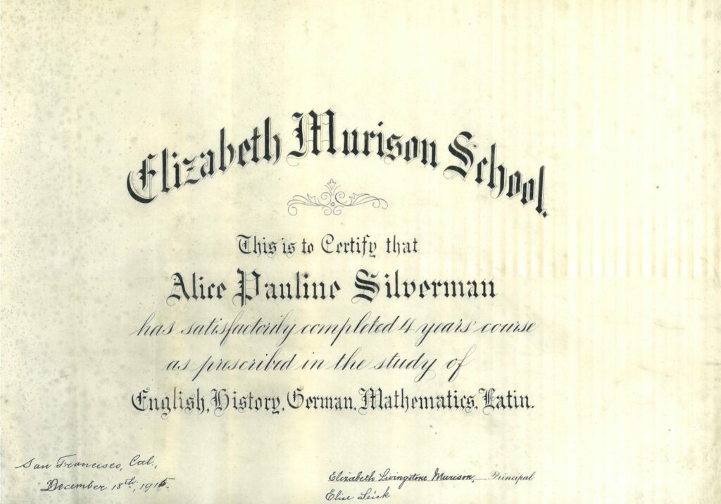 Alice Silverman - Graduation from Elizabeth Murison School - 1915