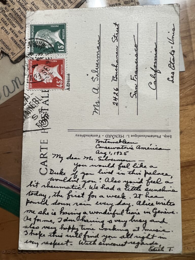 Postcard from Edith Thomas to Adolph Silverman Aug 1 1925