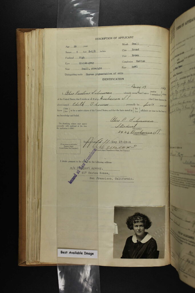 Edith Thomas' Passport Application, 1924 p 2