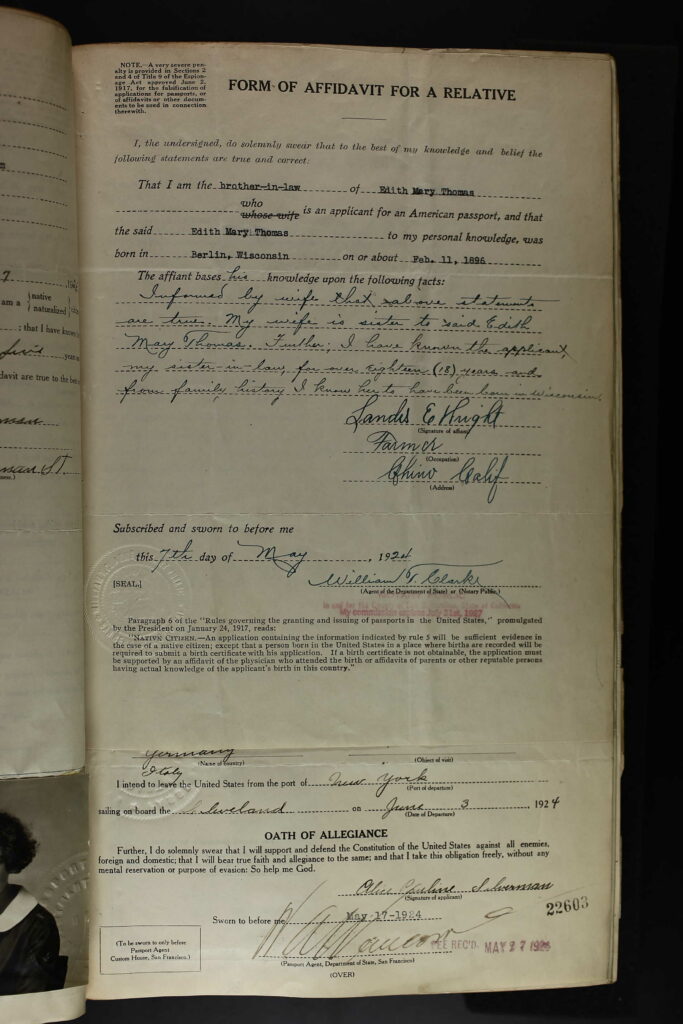 Edith Thomas' Passport Application, 1924 p 3