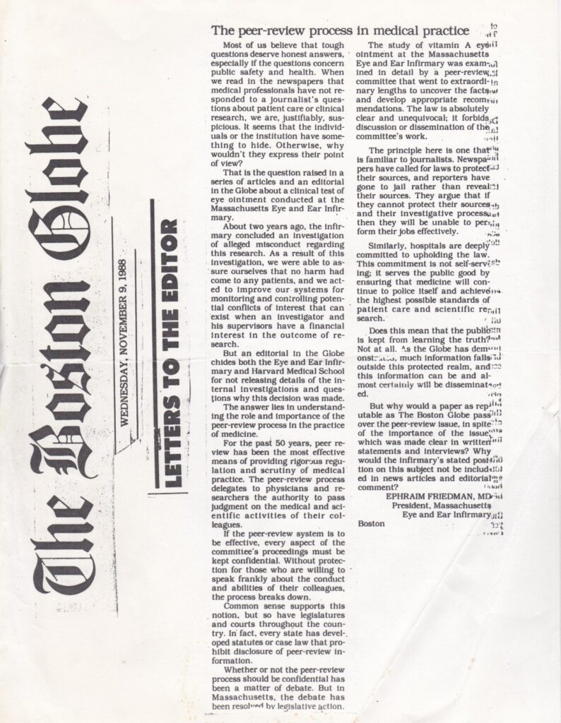 Letters to the Editor - The Peer-Review Process in Medical Practice - 1988