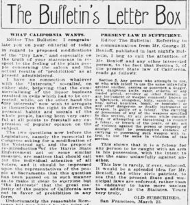 George Benioff - The Bulletin's Letter Box - Present Law is Sufficient - 1921