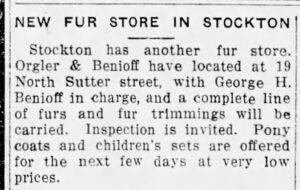 George Benioff - New Fur Store in Stockton - 1914