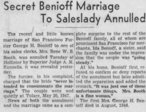 George H Benioff - Secret Benioff Marriage To Saleslady Annulled - 1947