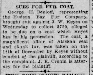 George Benioff_ Sues For Fur Coat - 1919