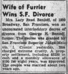 George Benioff - Wife of Furrier Wins S.F. Divorce - 1949