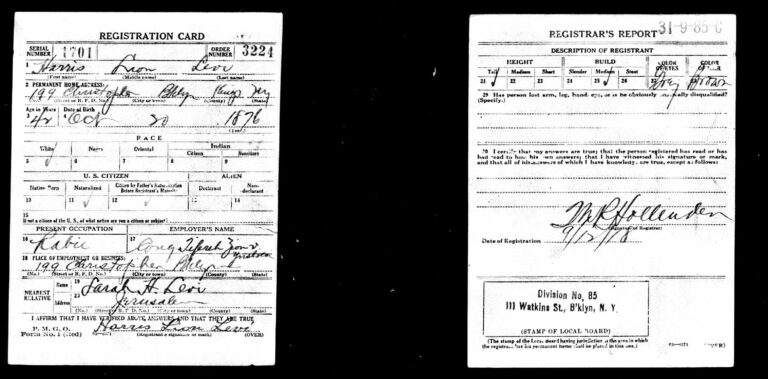 WW I Draft Registration for Harris Lion Levi - 1918