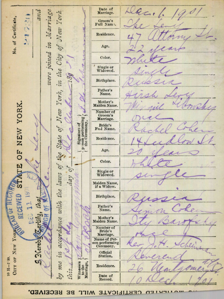 Ike Levy Marriage Certificate 1901