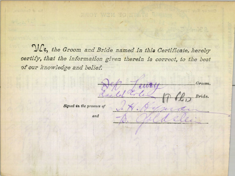 Ike Levy Signature of Marriage Certificate 1901