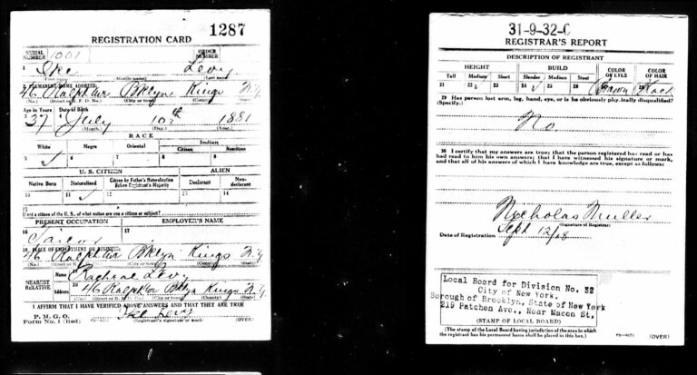 World War I Draft Registration for Ike Levy