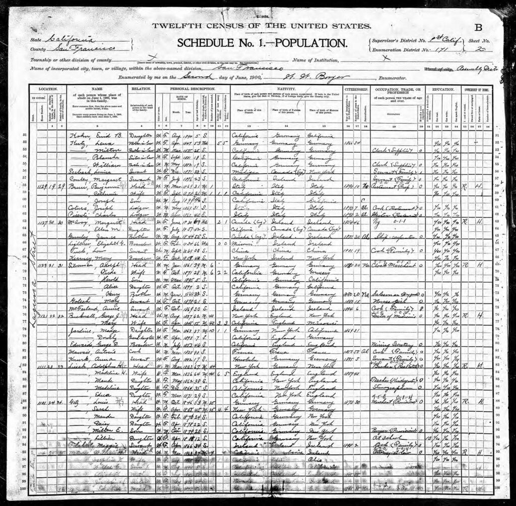 Harold Silverman in 1900 US Census - San Francisco