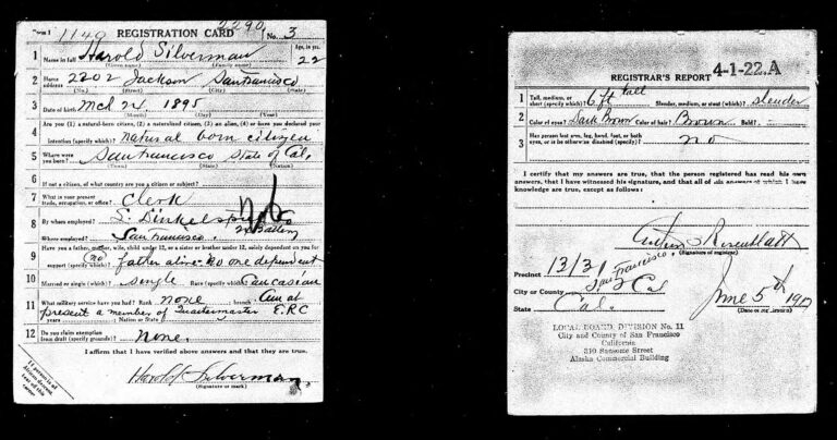 Harold Silverman Draft Registration for WWI - 1917