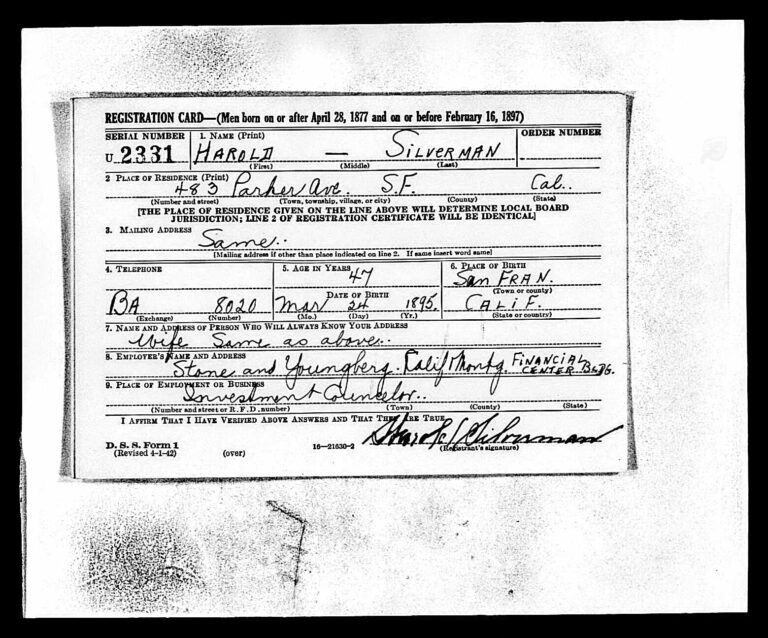 Harold Silverman Draft Registration for WWII