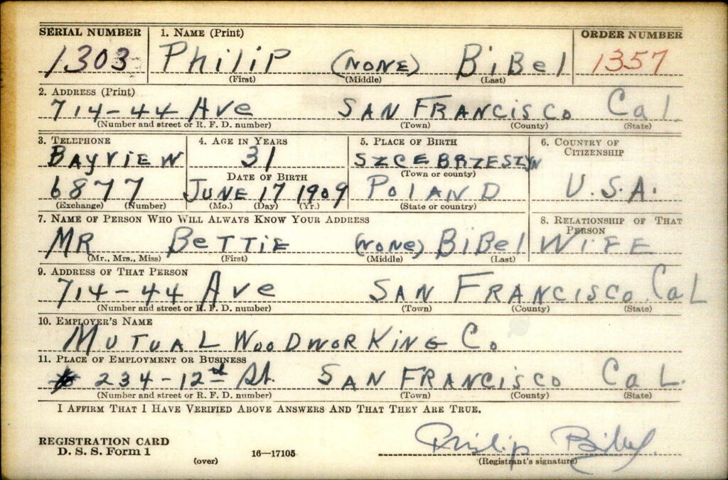 World War II Draft Registration for Phillip Bibel