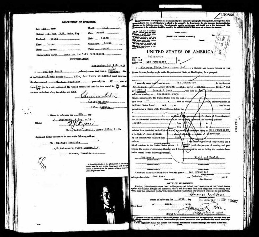 Florence Hess's Passport - 1919 -1