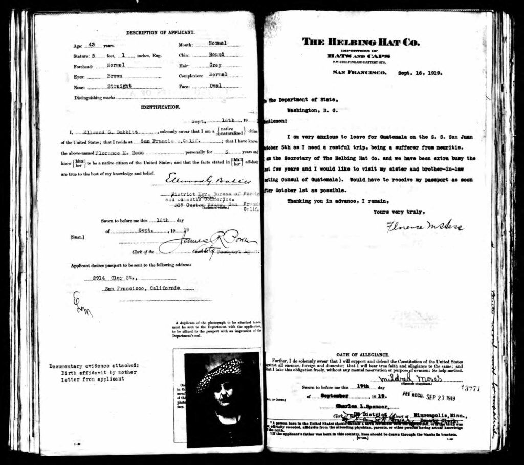 Florence Hess's Passport - 1919 -2