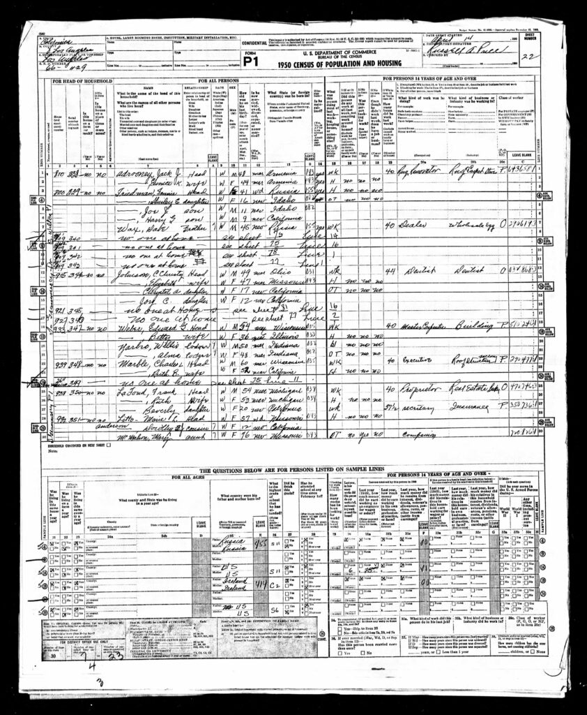 Family of Fannie Wax Friedman and her children and brother Dave Wax in the 1950 Census