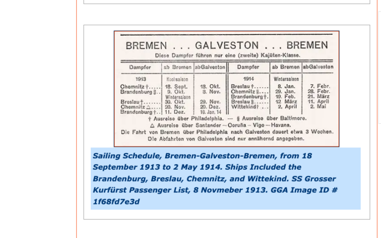 Sailing Schedule of Chemnitz after delivering Sol and Sam Friedman.