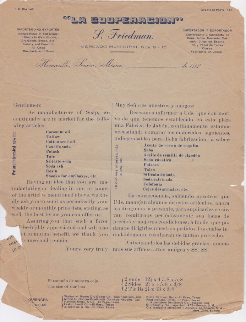 Letter from S. Friedman to Sres. M.E. Padilla e Hijos on Sept 8, 1925 - page 1