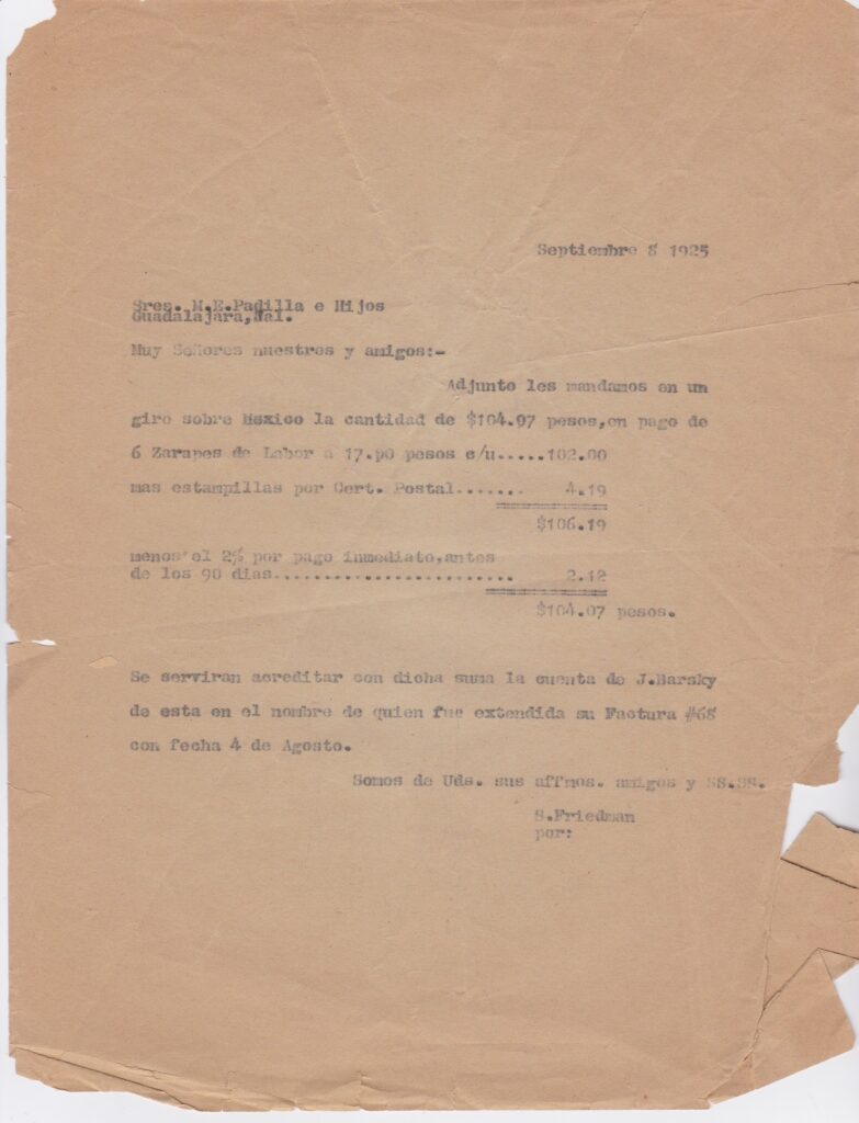 Letter from S. Friedman to Sres. M.E. Padilla e Hijos on Sept 8, 1925 - page 2