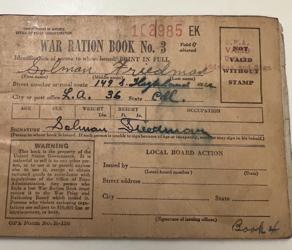 Solman Friedman - War Ration Card