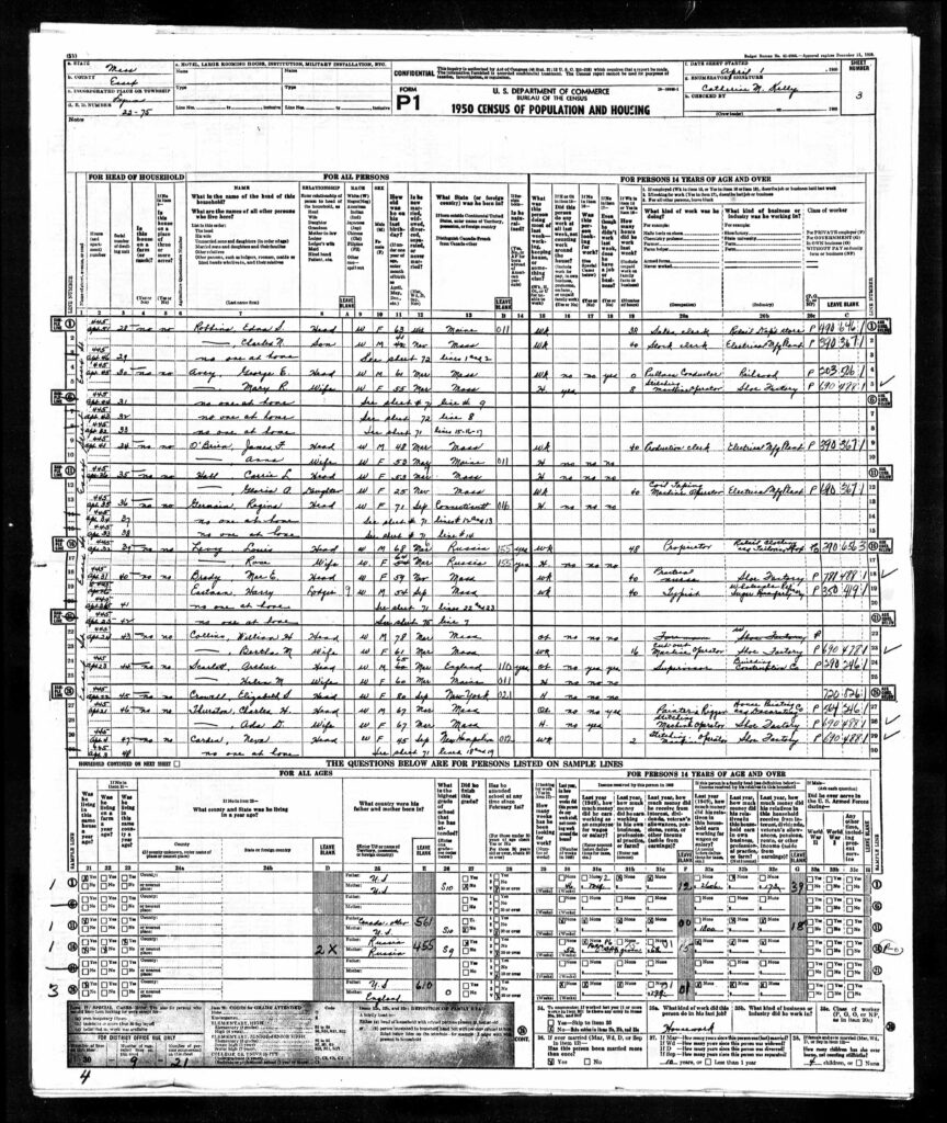 1950 Census showing Louis Levy living with his second wife Rose at 445 Essex Street in Boston, MA.