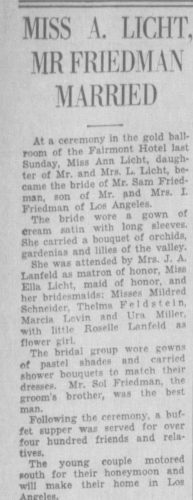 Marriage of Sam Friedman and Anne Licht in 1931.